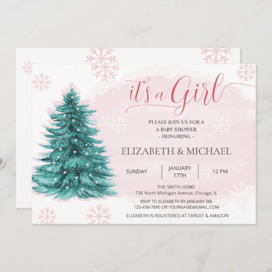 Kerstmis Het is een uitnodiging van een Girl Baby (Voorkant / Achterkant)