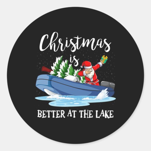 Kerstmis Het Leven Is Beter Bij Het Meer Bootliefh Ronde Sticker (Voorkant)