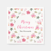 Kerstmis Hete Cacao en Roze Poinsettias Servet (Voorkant)