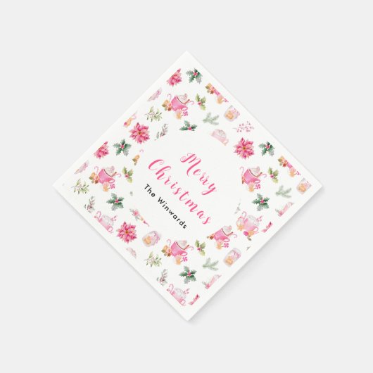 Kerstmis Hete Cacao en Roze Poinsettias Servet (Hoek)