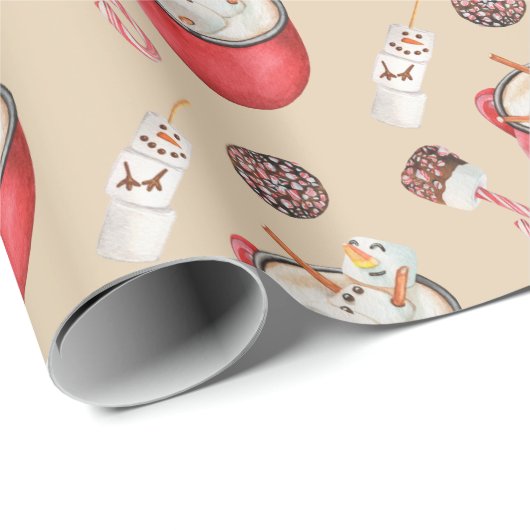 Kerstmis Hete Chocolade Sneeuwman Pepermunt Cadeaupapier (Rol Hoek)