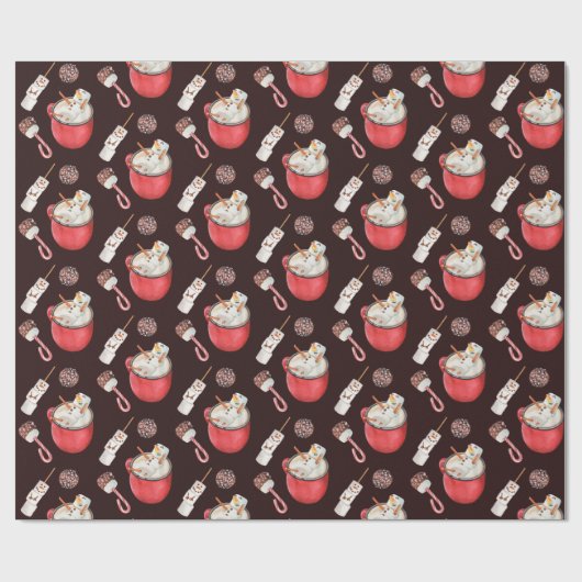 Kerstmis Hete Chocolade Sneeuwman Pepermunt Cadeaupapier (Vlak)