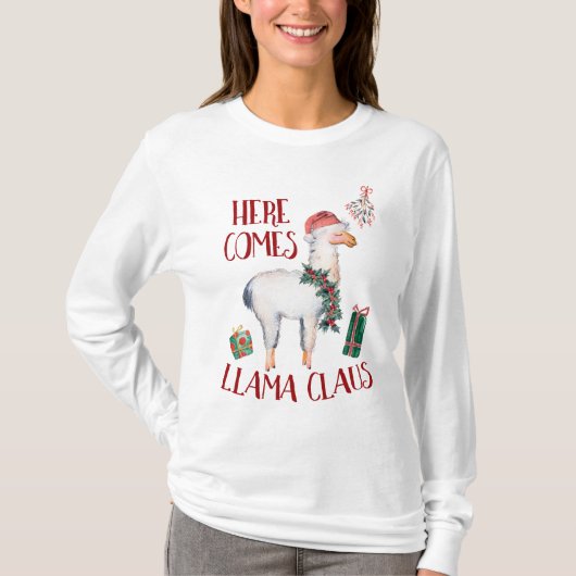 Kerstmis hier komt Llama Claus T-shirt (Voorkant)