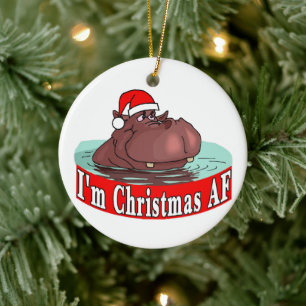Kerstmis Hippopotamus Keramisch Ornament
