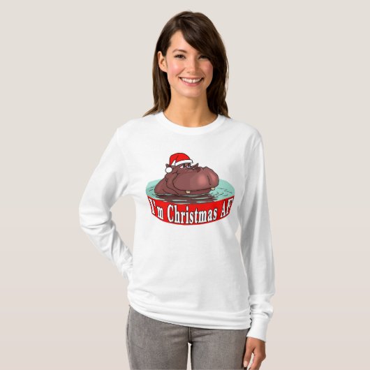Kerstmis Hippopotamus T-shirt (Voorkant volledig)