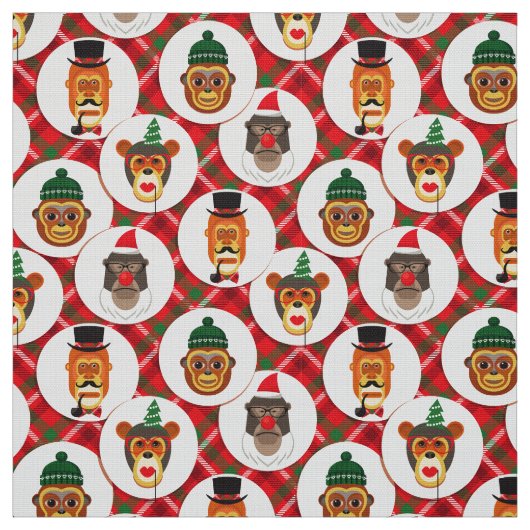 Kerstmis hipster apen Kerststof Stof (Swatch)