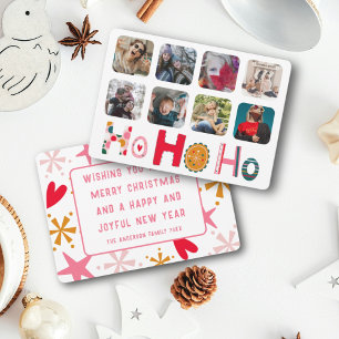 Kerstmis Ho Ho Ho 8 foto Kleurrijk Feestdagenkaart