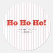 Kerstmis Ho Ho Ho Rood Gestreept Ronde Sticker (Voorkant)