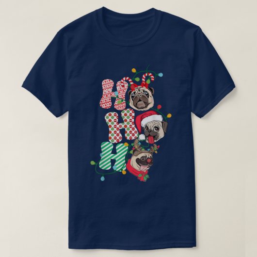 Kerstmis Ho Ho Pug Hondenliefhebber Funny Happy Ho T-shirt (Design voorkant)