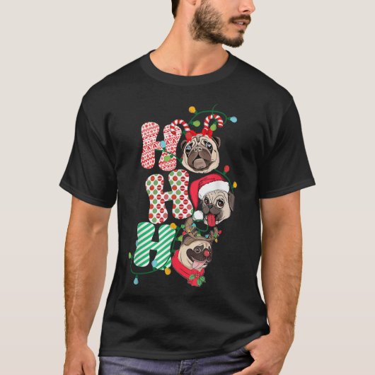 Kerstmis Ho Ho Pug Hondenliefhebber Funny Happy Ho T-shirt (Voorkant)