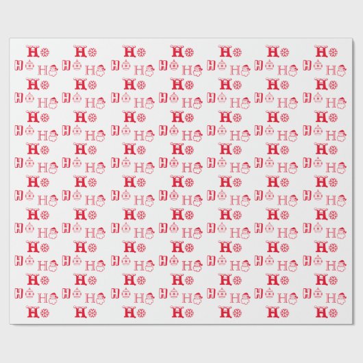 Kerstmis Ho Ho Rood en wit patroon schattig Cadeaupapier (Vlak)