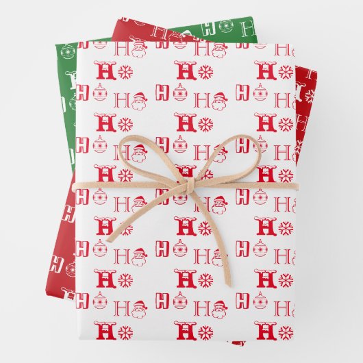 Kerstmis Ho Ho Rood wit groen patroon schattig Inpakpapier Vel (In situ)