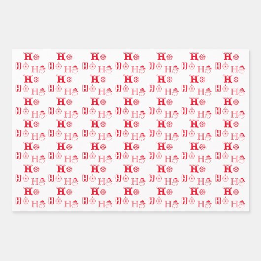 Kerstmis Ho Ho Rood wit groen patroon schattig Inpakpapier Vel (Voorkant)