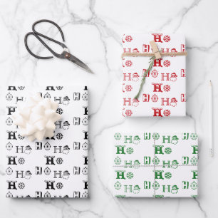 Kerstmis Ho Ho Rood wit zwart schattig Inpakpapier Vel