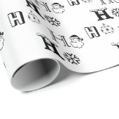 Kerstmis Ho Ho zwart-wit patroon schattig Cadeaupapier (Rol Hoek)