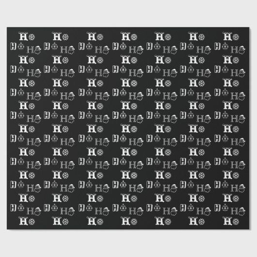 Kerstmis Ho Ho Zwart wit patroon schattig Cadeaupapier (Vlak)