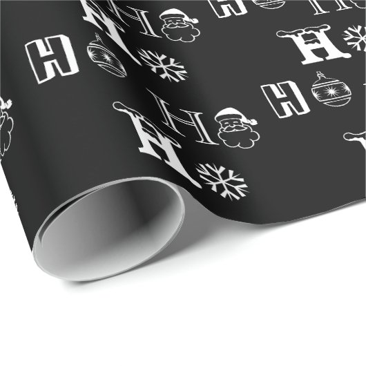 Kerstmis Ho Ho Zwart wit patroon schattig Cadeaupapier (Rol Hoek)