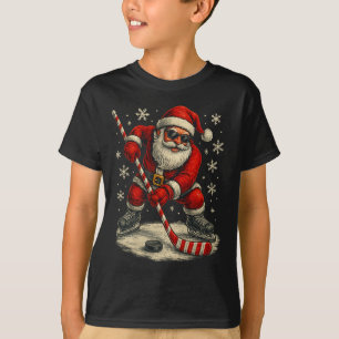 Kerstmis hockey grappige kerstman speelt ijshockey t-shirt