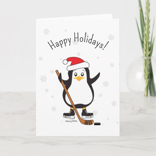 Kerstmis Hockey Pinguïn Prettig Kerstfeest Feestdagen Kaart (Voorkant)