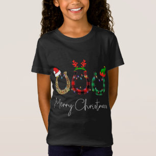 Kerstmis Hoefijzer Leopard Pset Santa Hat Horse T-shirt