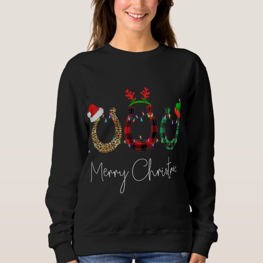 Kerstmis Hoefijzer Leopard Pset Santa Hat Horse Trui (Voorkant)