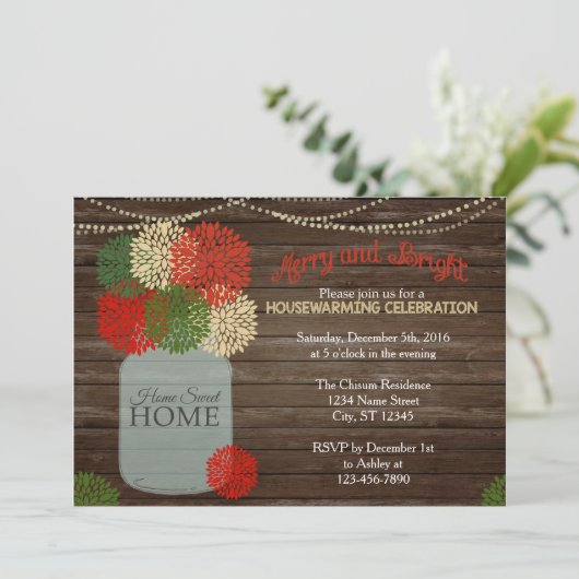 Kerstmis Holida Mason Jar Housewarming Uitnodiging (Staand voorkant)