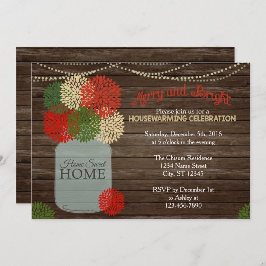 Kerstmis Holida Mason Jar Housewarming Uitnodiging (Voorkant / Achterkant)