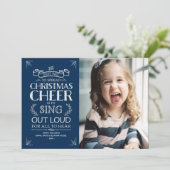 Kerstmis Holiday Foto in Blue Feestdagenkaart (Staand voorkant)