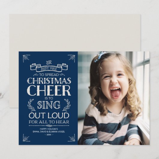 Kerstmis Holiday Foto in Blue Feestdagenkaart (Voorkant / Achterkant)
