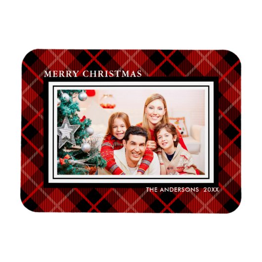 Kerstmis | Holiday Red & Black Pset Photo Magnet Magneet (Horizontaal)