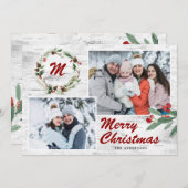 Kerstmis Holly 2 FOTOS Collage Bark Holiday Card Feestdagenkaart (Voorkant / Achterkant)