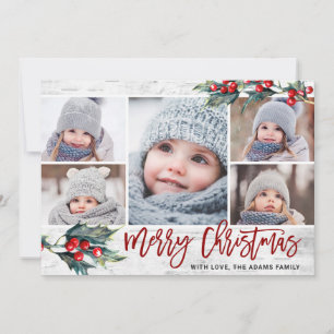 Kerstmis Holly 5 FOTOS Collage Holiday Card Feestdagenkaart