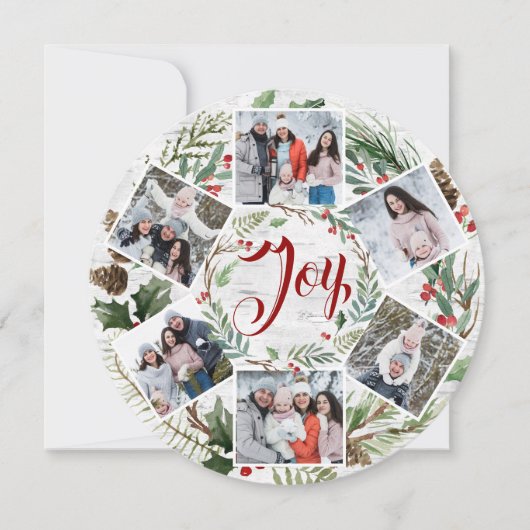 Kerstmis Holly 6 FOTOS Birch Bark Holiday Kaart (Voorkant)