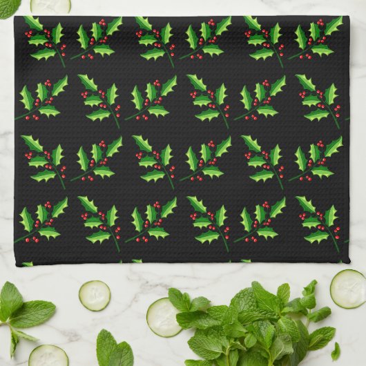 Kerstmis Holly All-Over Print Theedoek (Gevouwen)