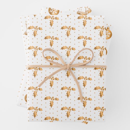 Kerstmis Holly, Baubles en Holly op Wit Inpakpapier Vel (In situ)