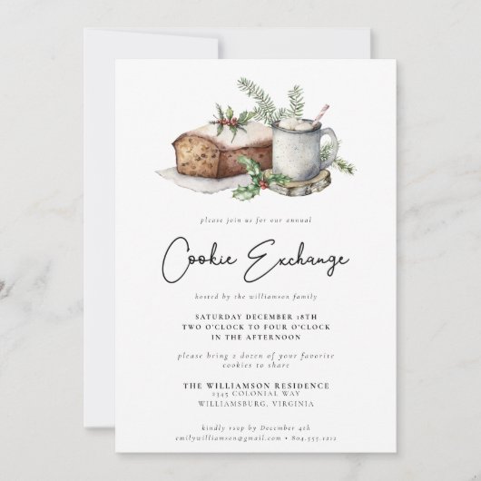 Kerstmis Holly Berries Cookie Exchange Party Kaart (Voorkant)