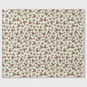 Kerstmis - Holly Berries en Leaves Cadeaupapier (Vlak)