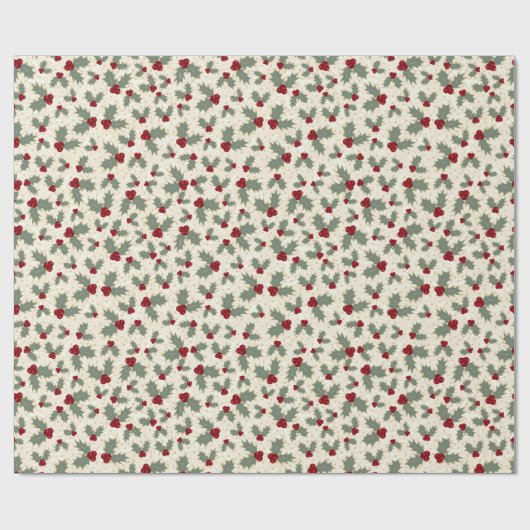 Kerstmis - Holly Berries en Leaves Cadeaupapier (Vlak)