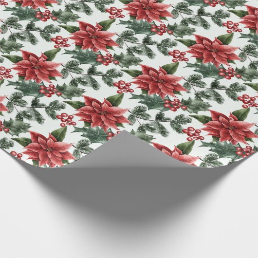 Kerstmis, Holly Berries en Leaves Cadeaupapier (Hoek)