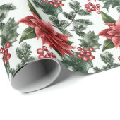 Kerstmis, Holly Berries en Leaves Cadeaupapier (Rol Hoek)