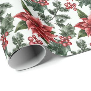 Kerstmis, Holly Berries en Leaves Cadeaupapier
