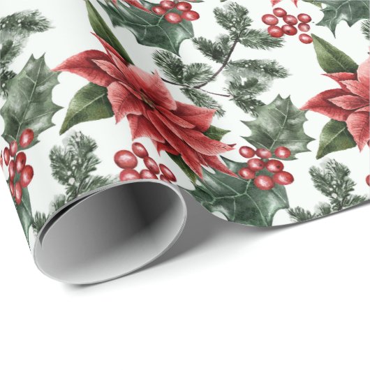 Kerstmis, Holly Berries en Leaves Cadeaupapier (Rol Hoek)