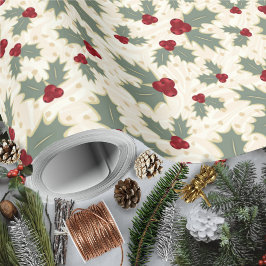 Kerstmis - Holly Berries en Leaves Cadeaupapier