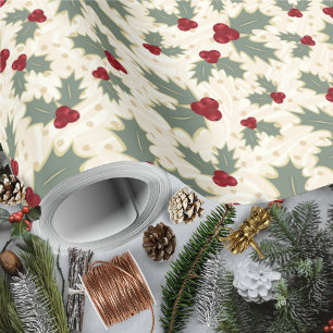 Kerstmis - Holly Berries en Leaves Cadeaupapier