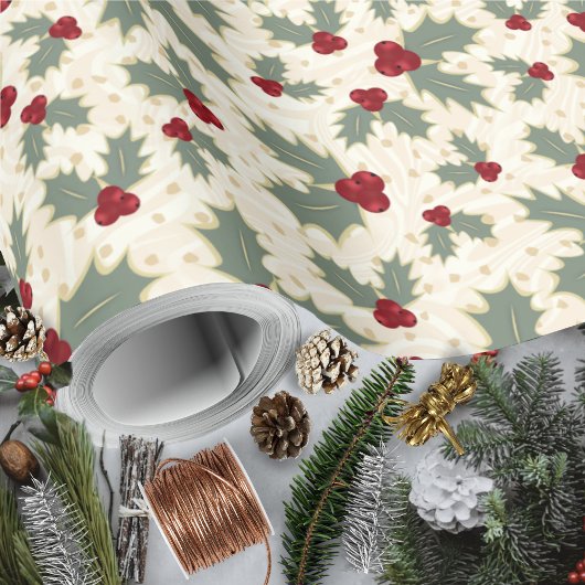 Kerstmis - Holly Berries en Leaves Cadeaupapier