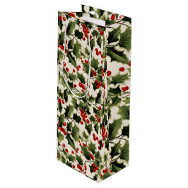 Kerstmis Holly Berries op Licht Wijn Cadeautas