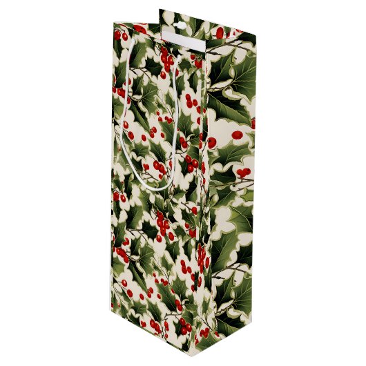 Kerstmis Holly Berries op Licht Wijn Cadeautas (Voorkant Gekanteld)
