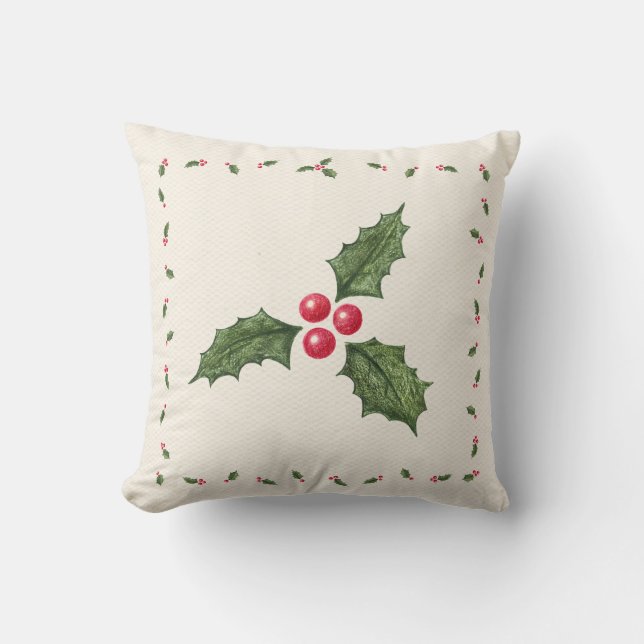 Kerstmis Holly Berries Pillow Kussen (Voorkant)