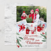 Kerstmis Holly Berry Birch Bark 4 PHOTO Greep Feestdagenkaart (Voorkant / Achterkant)