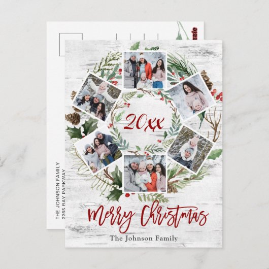 Kerstmis Holly Berry Birch Bark 6 PHOTO Greep Briefkaart (Voorkant / Achterkant)